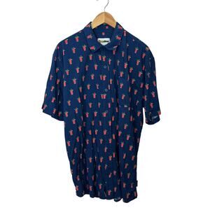 Tipsy Elves Shirt Mens XXL Party Drink Graphic Print Casual Button Up Shirt Blue